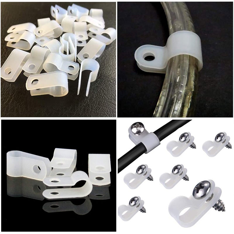 VIPMOON 100 Pcs 1/4 Inch R-Type Cable Clips Clamp Kit, Nylon Mounting Cord Fastener Clips with 100 Pack Screws for Indoor Outdoor Electrical Wire Management Organizer, White - Image 3